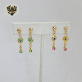 (1-1167) Laminado de Oro - Aretes Largos Evil Eye - BGO
