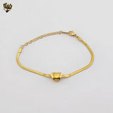 (4-4093) Stainless Steel - 3mm Herringbone Link Heart Bracelet.