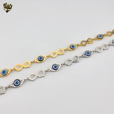 (4-4118) Stainless Steel - 8.5mm Evil Eye and Infinity Link Bracelet.