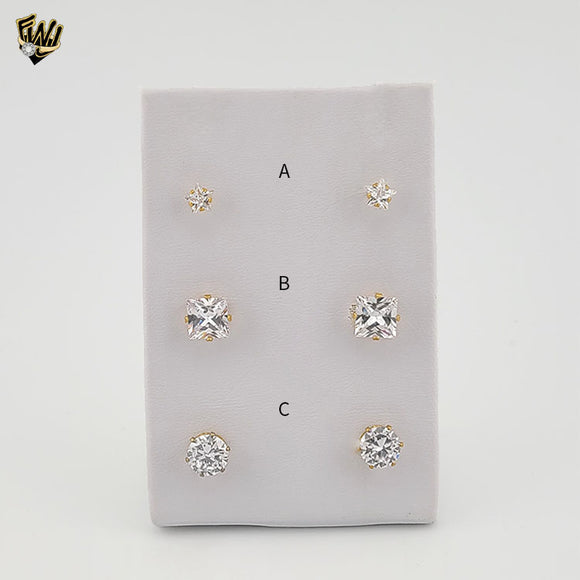 (4-2194) Stainless Steel - Golden Zircon Stud Earrings.