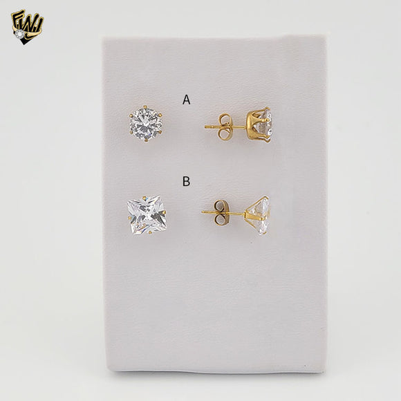 (4-2193) Stainless Steel - Golden Zircon Stud Earrings