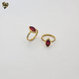 (4-0064) Stainless Steel - Elongated Red Zircon Ring.