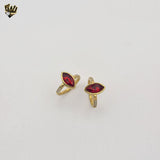 (4-0064) Stainless Steel - Elongated Red Zircon Ring.