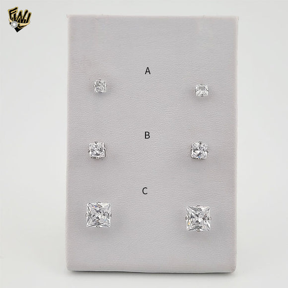 (4-2196) Stainless Steel - Square Zircon Stud Earrings.