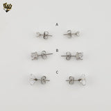 (4-2196) Stainless Steel - Square Zircon Stud Earrings.