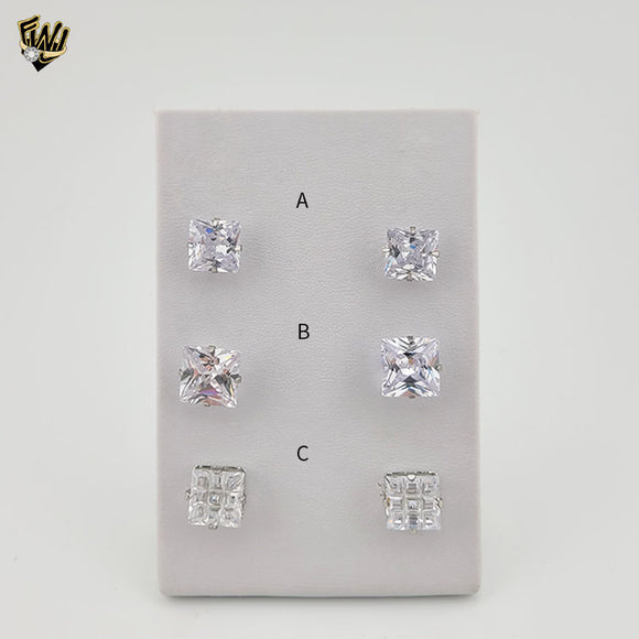(4-2195) Stainless Steel - Square Zircon Stud Earrings.