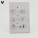 (4-2195) Stainless Steel - Square Zircon Stud Earrings.