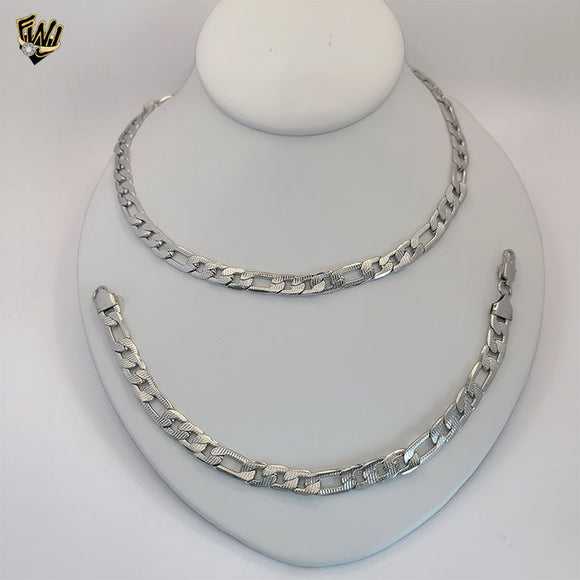 (4-7147) Stainless Steel - 9mm Figaro Link Men Set - 24
