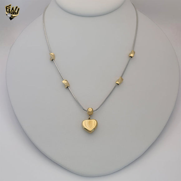 (4-7027) Stainless Steel - Two Tones Heart Necklace.