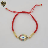 (1-60102) - Gold Plated Evil Eye Red String Bracelet.
