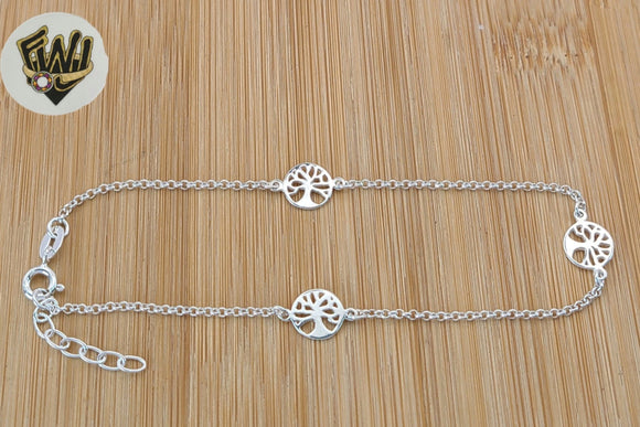 (2-0150) 925 Sterling Silver - 1.5mm Rolo Link Tree of Life Anklet - 9