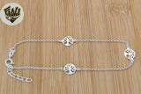 (2-0150) 925 Sterling Silver - 1.5mm Rolo Link Tree of Life Anklet - 9"
