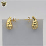 (1-1117-6) Gold Laminate - Carved Teardrop Stud Earrings - BGF