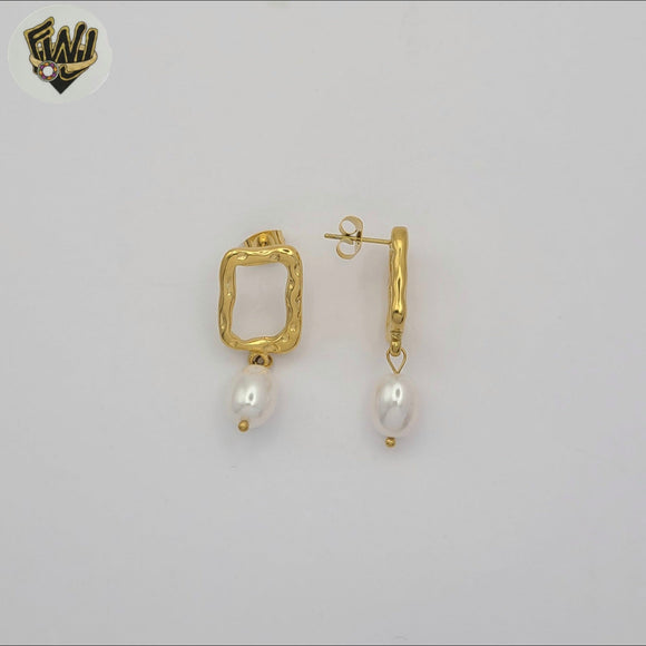 (4-2272) Stainless Steel - Drop Pearl Stud Earrings.