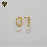 (4-2272) Stainless Steel - Drop Pearl Stud Earrings.