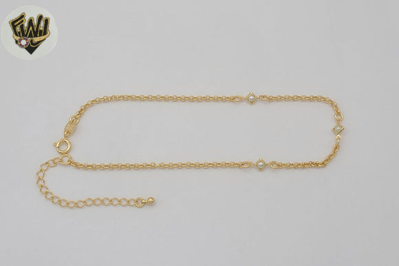 (1-0099-1) Gold Laminate - 2.5mm Rolo Link Pearls Anklet - 10