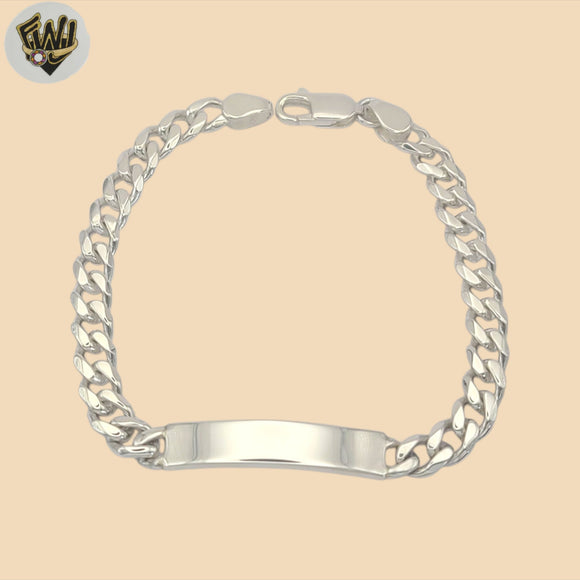 (2-0475) 925 Sterling Silver - 7mm Curb Link Plate Bracelet - 9