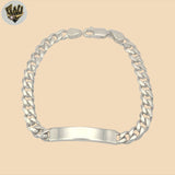 (2-0475) 925 Sterling Silver - 7mm Curb Link Plate Bracelet - 9"