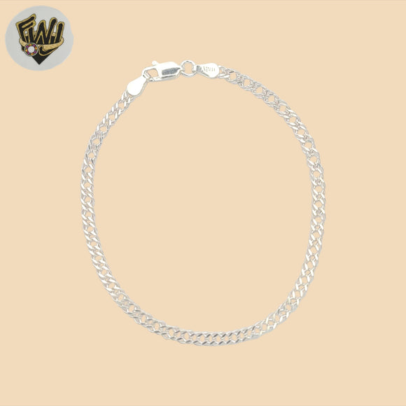 (2-2807-2) 925 Sterling Silver - 1mm Double Curb Link  Bracelet.