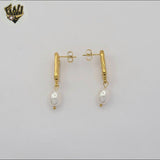 (4-2272) Stainless Steel - Drop Pearl Stud Earrings.