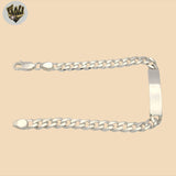 (2-0475) 925 Sterling Silver - 7mm Curb Link Plate Bracelet - 9"
