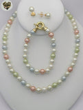 (MSET-07) Gold Laminate - 8mm Multicolor Mallorca Pearls Set