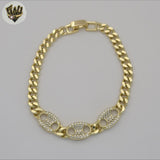 (1-0841-1) Gold Laminate - 6mm Curb Link Zircon Puff Bracelet - 7.5" - BGO