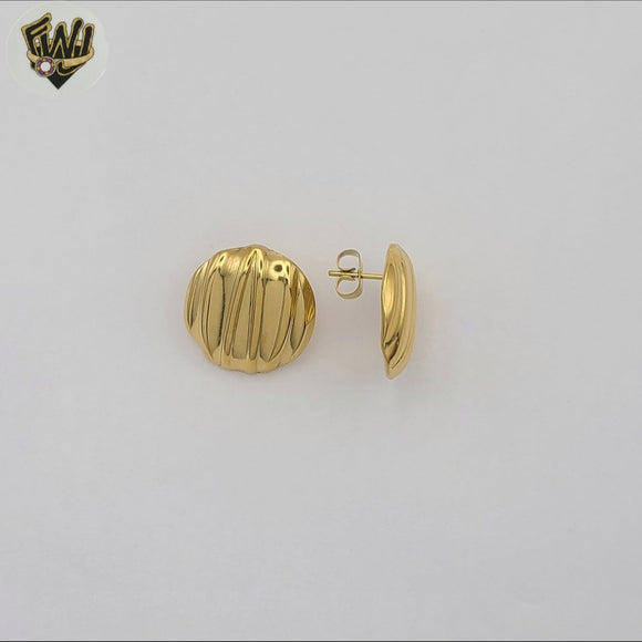 (4-2183) Stainless Steel - Round Stud Earrings.