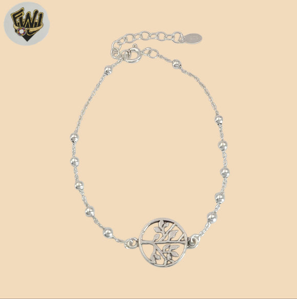 (2-0375-1) 925 Sterling Silver - 1mm Rolo Link  Balls Tree of Life Bracelet.