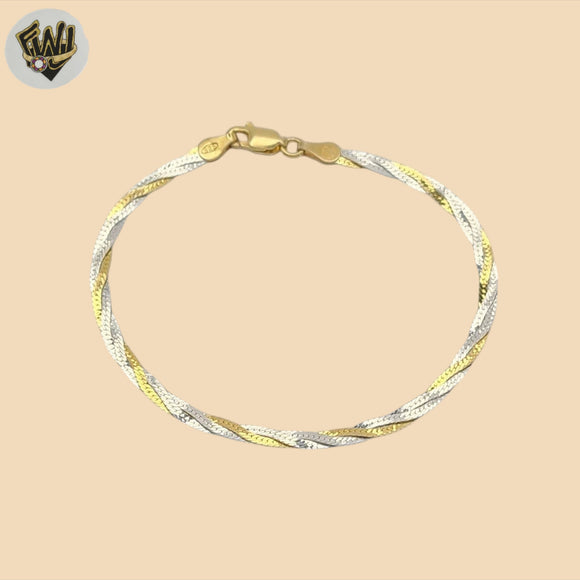 (2-0330-1) 925 Sterling Silver - 0.5mm Two Tones Herringbone Bracelet.