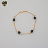 (1-3901-I) Gold Laminate - 5.5mm Black Beads Bracelet - 7.5" - BGF