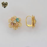 (1-1195-4) Gold Laminate -  Multicolor Zircon Flowers Earrings - BGO