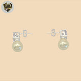 (2-3418) 925 Sterling Silver -Zircon  Pearl Stud Earrings.
