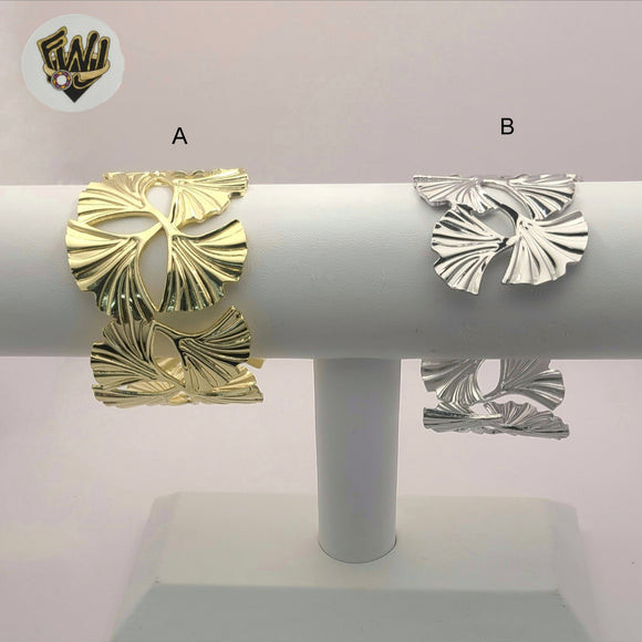 (MBRA-45-2) Stainless Steel - 38mm Leaf Open Bangles.