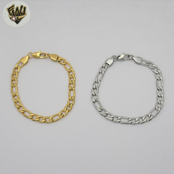 (4-4250) Stainless Steel - 6mm Diamond Cut Figaro Link Bracelet