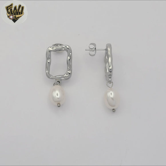 (4-2272-1) Stainless Steel - Drop Pearl Earrings.