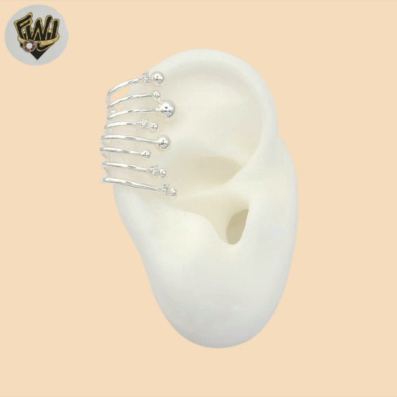 (2-3216) 925 Sterling Silver -  Zircon Beads Curved Stud Earrings.