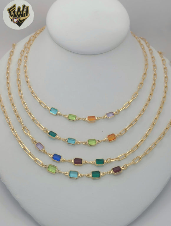 (1-6251-1) Gold Laminate - Paper Clip Multicolor Necklace - BGF