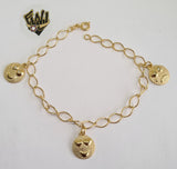 (1-0622) Gold Laminate Bracelet- 5.5mm Link Bracelet w/Charms -7.5''-BGO - Fantasy World Jewelry