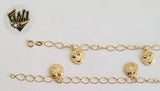 (1-0622) Gold Laminate Bracelet- 5.5mm Link Bracelet w/Charms -7.5''-BGO - Fantasy World Jewelry