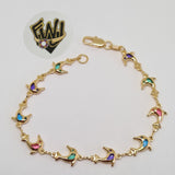 (1-0650) Gold Laminate Bracelet-7mm Link Multicolor Bracelet-7''-BGF - Fantasy World Jewelry