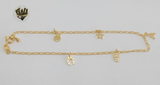 (1-0170) Gold Laminate - 2mm Link Anklet with Charms - 10" - BGF - Fantasy World Jewelry