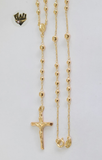 (1-3310) Gold Laminate - 3mm Beads Rosary Necklace - 24''- BGF - Fantasy World Jewelry