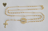 (1-3303-1) Gold Laminate - 2.5mm Beads and Stones Rosary Necklace - 24''- BGF - Fantasy World Jewelry
