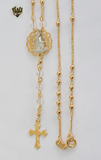 (1-3303) Gold Laminate - 2.5mm Beads and Stones Rosary Necklace - 24''- BGF - Fantasy World Jewelry
