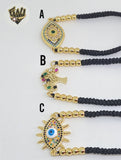 (1-60100) - Gold Plated Black String Bracelet (CZ Stone). - Fantasy World Jewelry