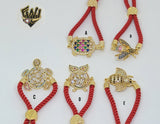 (1-60100) - Gold Plated Red String Bracelet (CZ Stone) - Fantasy World Jewelry