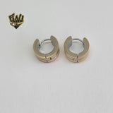 (4-2264) Stainless Steel - Three Tone Huggies. - Fantasy World Jewelry