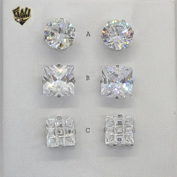 (4-2196) Stainless Steel - Zircon Stud Earrings. - Fantasy World Jewelry