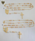 (1-3361) Gold Laminate - 4.5mm Beads Rosary Necklace - 24''- BGO. - Fantasy World Jewelry